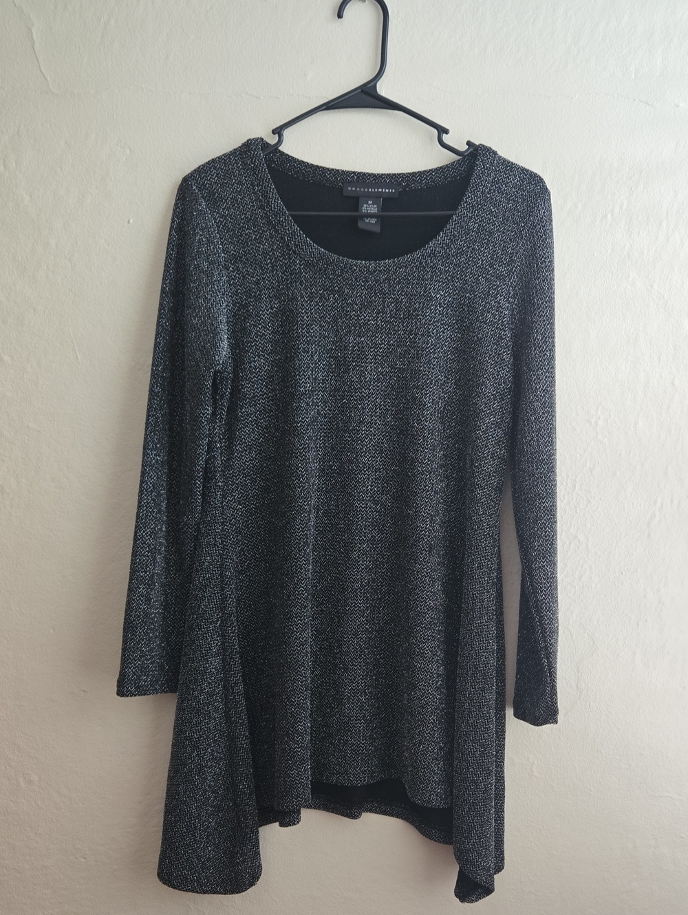 Grace Elements Black and Silver Metallic Knit Long Sleeve Dress